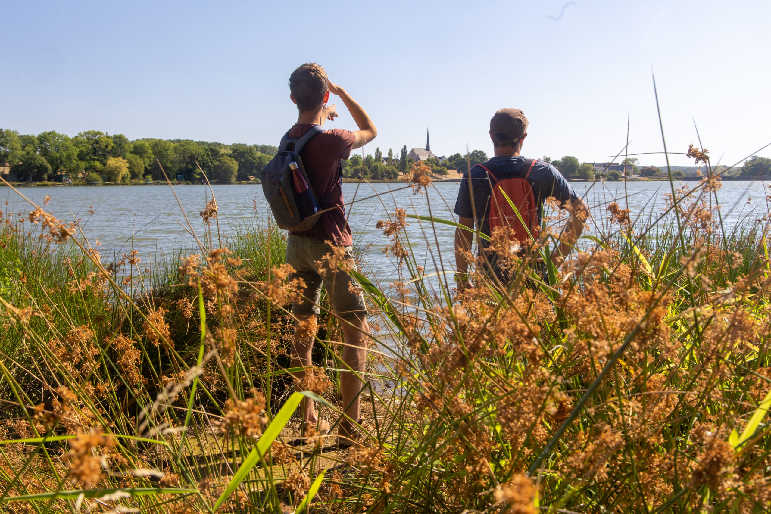 Deux personnes observant l'étang de Saint-Aubin à Pouancé @MahtieuGenon
